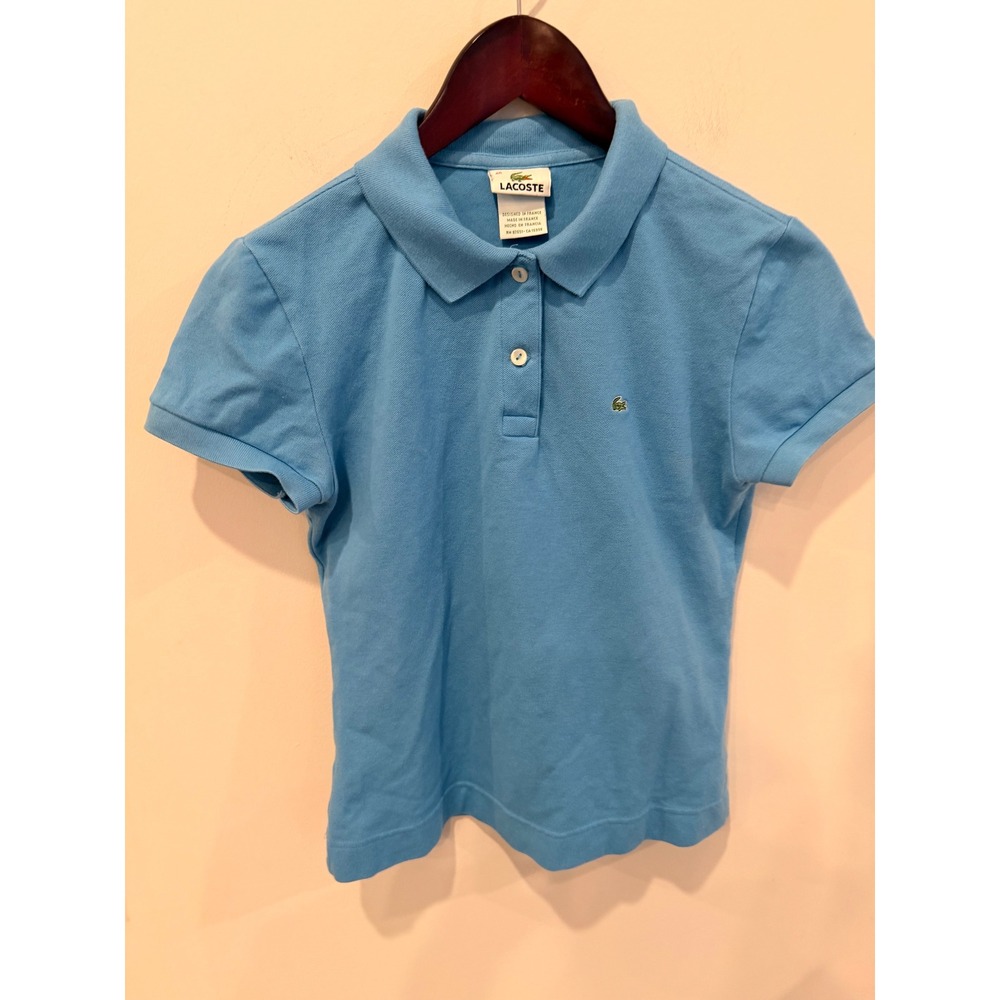 Lacoste Womens Blue Short Sleeve Cotton Pique Polo Shirt Size 40 Made in France